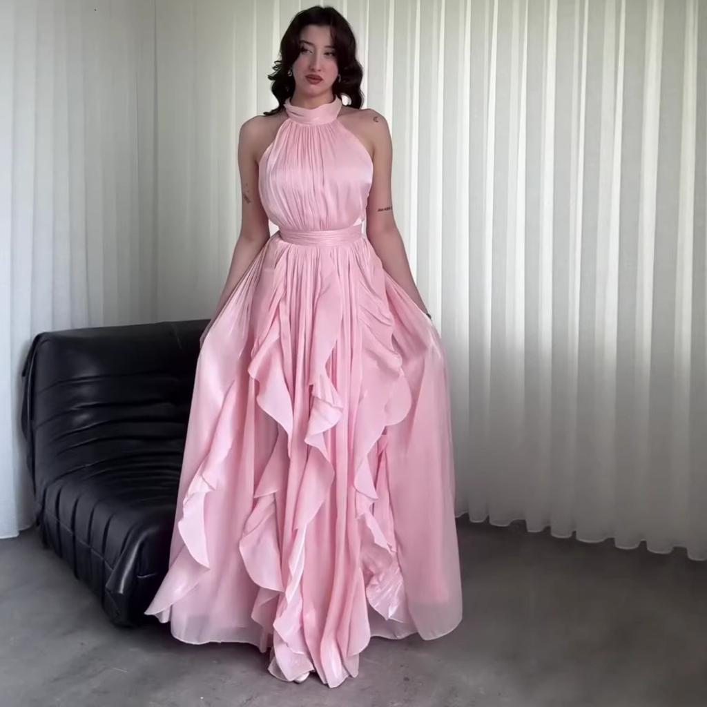 European and American Women's Cross-border Foreign Trade 2026 Neck Satin Dress Dress Women's Dress Waist Thin Cake Dress