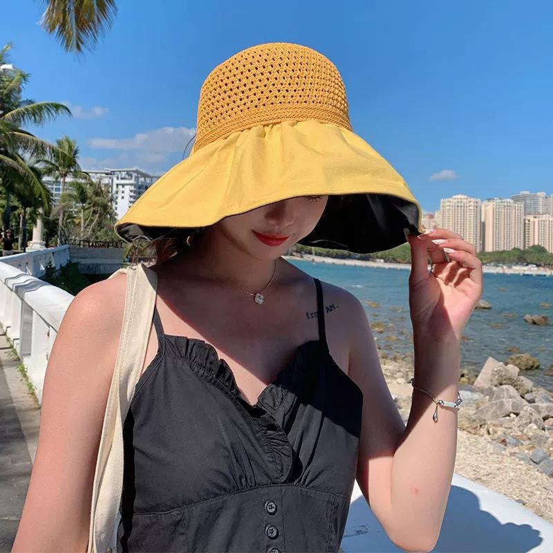 Sunscreen Hat Summer Female Sunshade UV Protection Empty Top Vinyl Shell Hat Large Brim Sunshade Face Outdoor Cycling Hat
