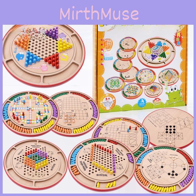 Family Board Wooden Game Puzzle Toys Multiple Chess Variations Kid Entertainment