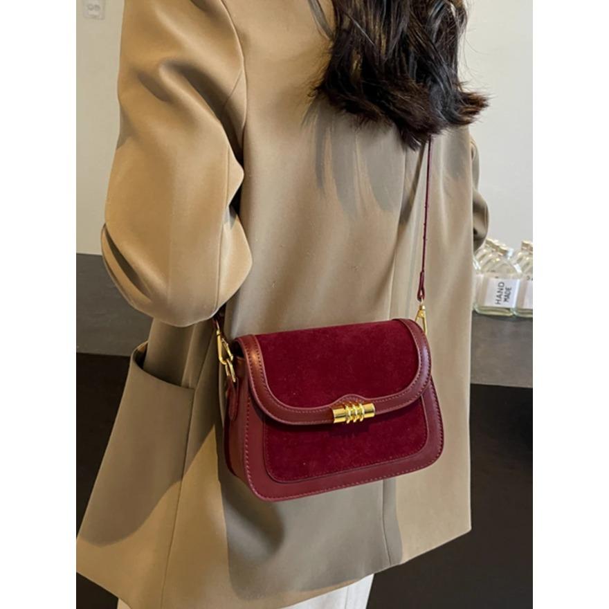 Ретро текстурированные коричневые сумки через плечо женские осенне-зимние искусственные — фото 3