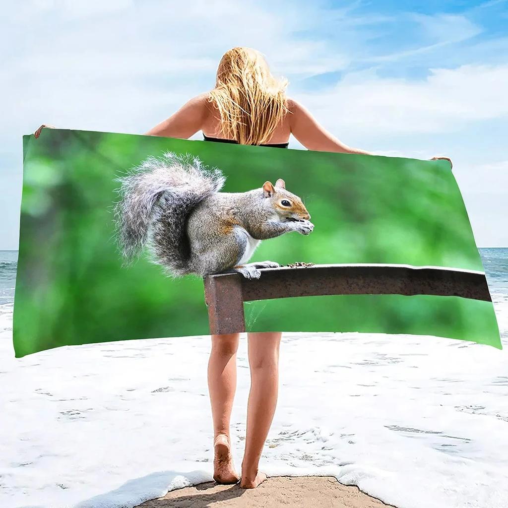 Cute Squirrel Beach Towel Oversized Quick Dry Wild Animal Bath Towels Soft Microfiber Lightweight Pool Towel for Swim Spa Sport