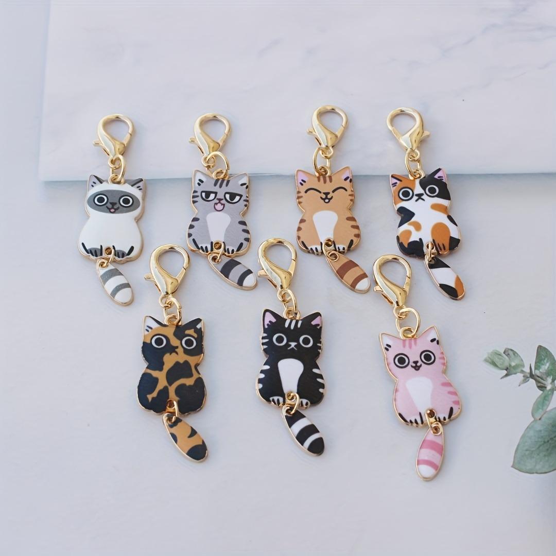 7 шт. мультяшный брелок с кошкой, хвост подвижный, брелок с животным, с застежкой-лобстером