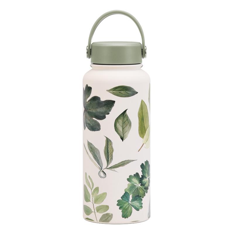 1L Thermos Cup Large Capacity Wide Mouth Portable Vacuum Sports Kettle Outdoor Printing Water Cup Female