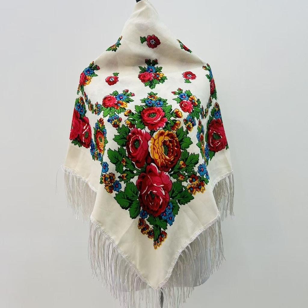 120*120cm Luxury Floral Russian National Square Scarf Women Fringed Ukrainian Shawls Scarves Ladies Head Wrap Hijab Bandana