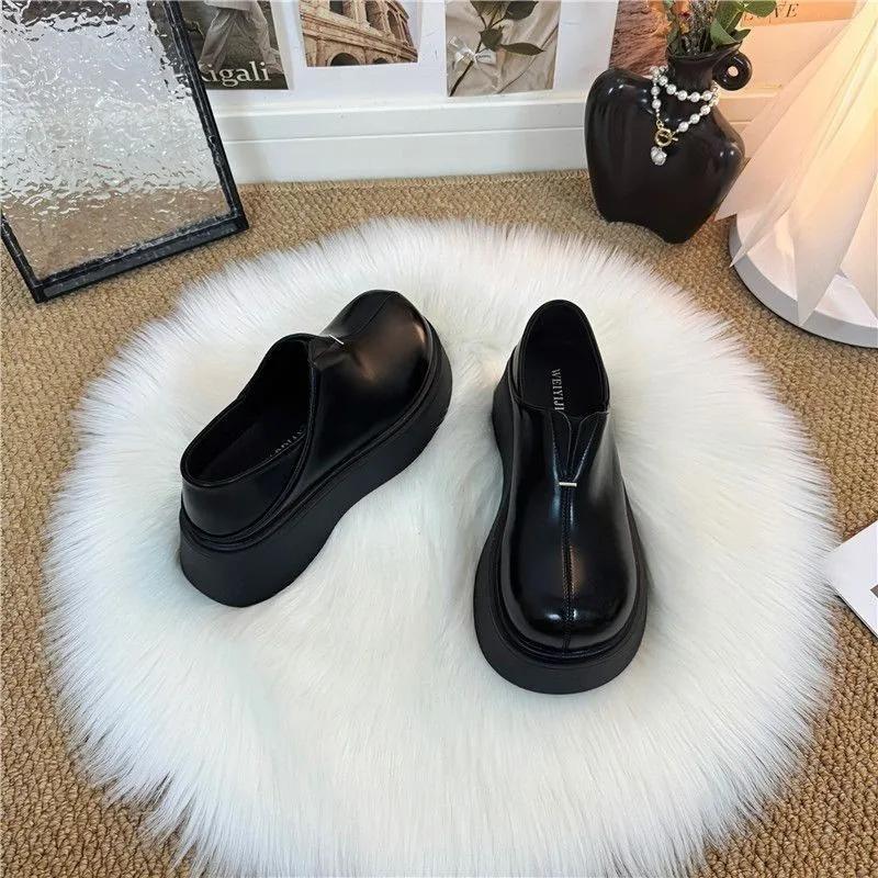 Women's Fashion Loafers 2025Round Head Personality Big Head Slip-on Versatile Single Shoes High-heeled Thick-soled Women's Shoes