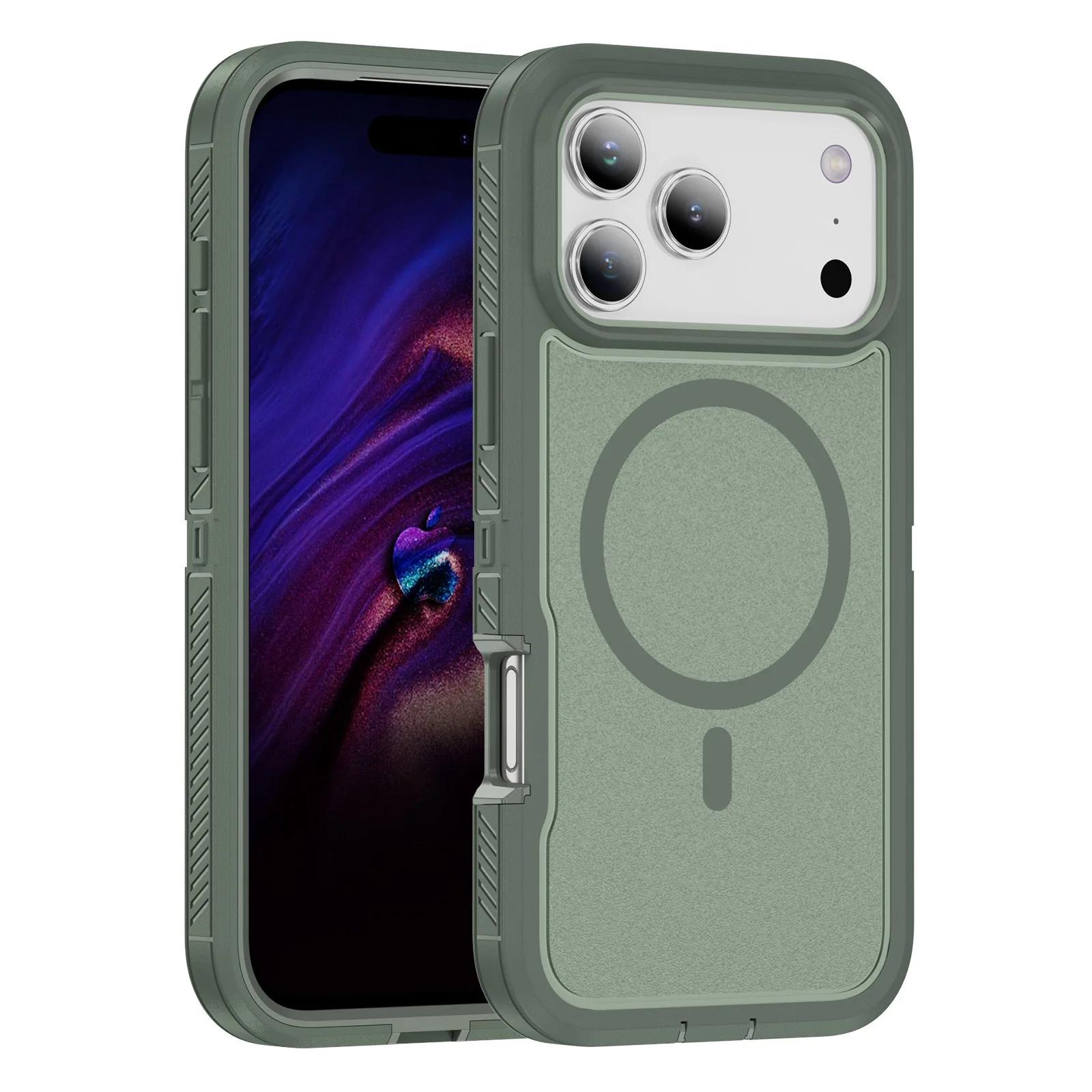 

Прочный прозрачный чехол-броня Otter Armor Box для IPhone 17 Pro Max Air 16 15 14 Plus 13 12 для беспроводной зарядки Magsafe Защитный противоударный чехол iPhone 12 зелёный