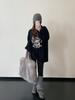 Trendy Plus Size Grey Printed Sweatshirt for Women - Long Sleeve, Round Neck, Loose Fit