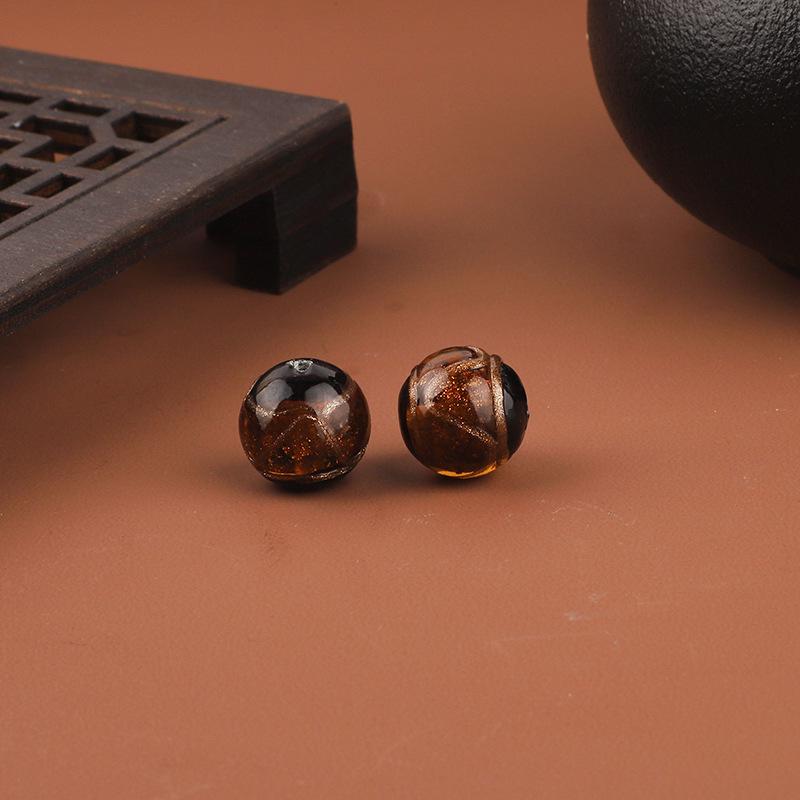 Incense Ash & Gold Sand Glazed Round Beads for DIY Accessories