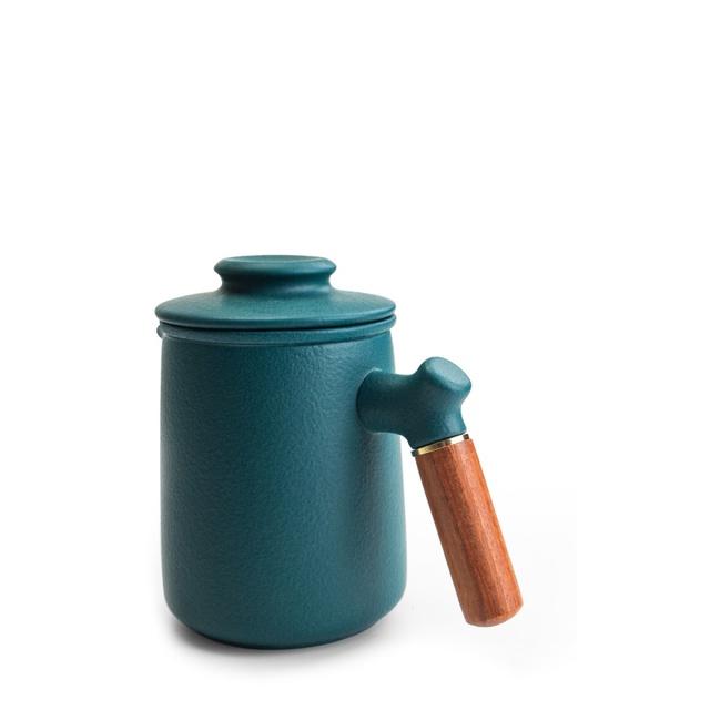 Ceramic Quick Tea Set with One Pot and Four Cups, Wooden Handle Teapot, Portable Bag