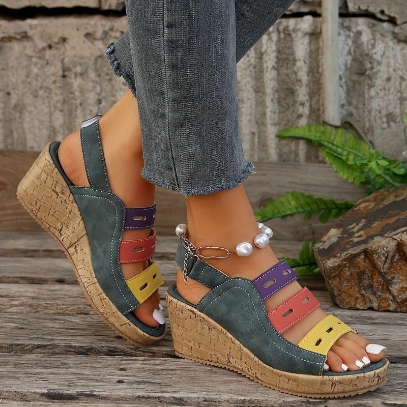 Women's Color Block Platform Wedge Sandals Women's New Summer Sandals Casual Shoes