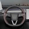 Hand-Stitched Non-Slip wear resistant Black white  Leather Car Steering Wheel Cover For Tesla New Model 3 Highland 2024