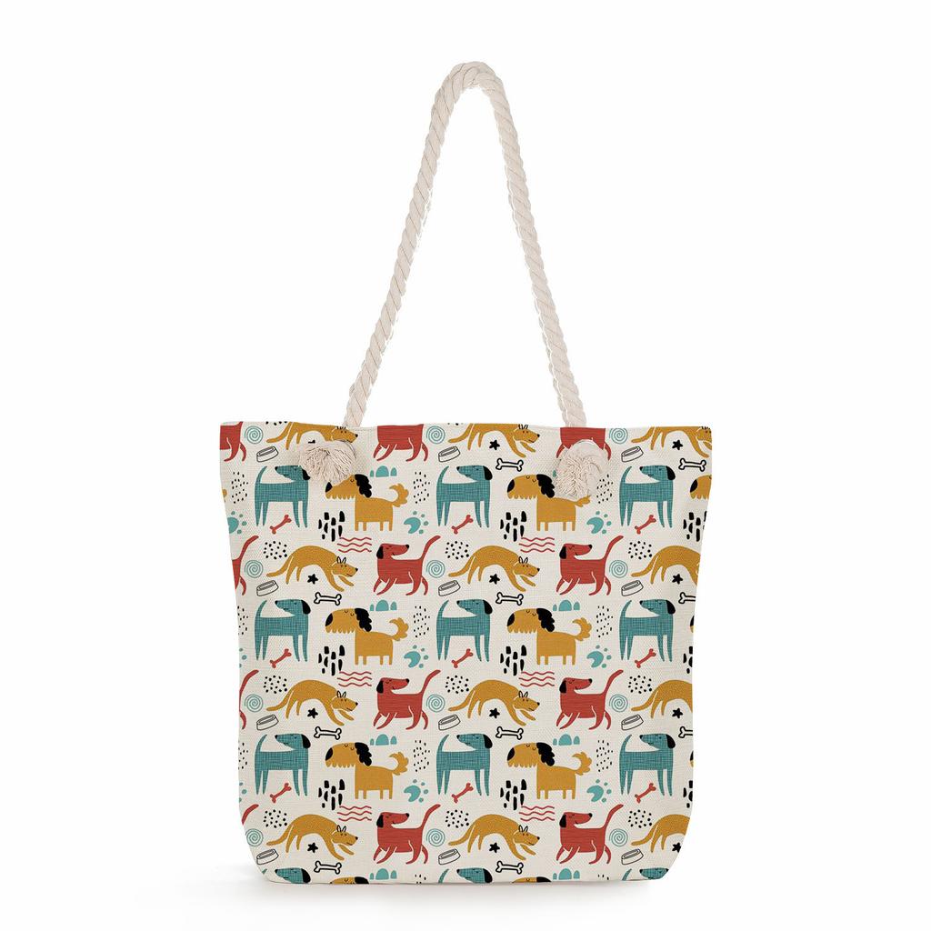 Sausage dog print thick rope single-shoulder beach bag 7274 CLE
