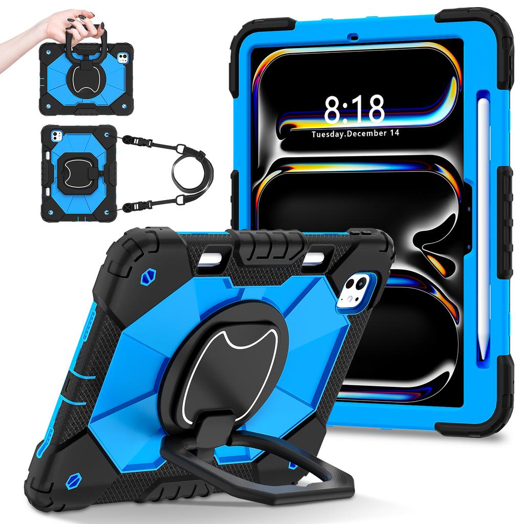 For iPad Pro 11 (2025)/11 (2024) Kickstand Case Silicone+PC Tablet Cover with Shoulder Strap