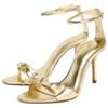 Zara Pu Open-Toe Elegant Metallic Layer Effect Bow Decor High Heel Sandals 10Cm Women Sandals Gold 1337610091