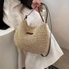 Large Capacity Straw Shoulder Bag With Zipper New Handmade Woven Bag Versatile Crossbody Bag For Women Vacation Beach Bag
