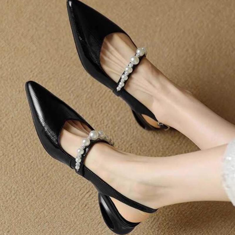 Modne buty damskie 2024 Koreańska moda szpiczaste sandały damskie wygodne buty wizytowe na średnim obcasie jednolity kolor proste czółenka