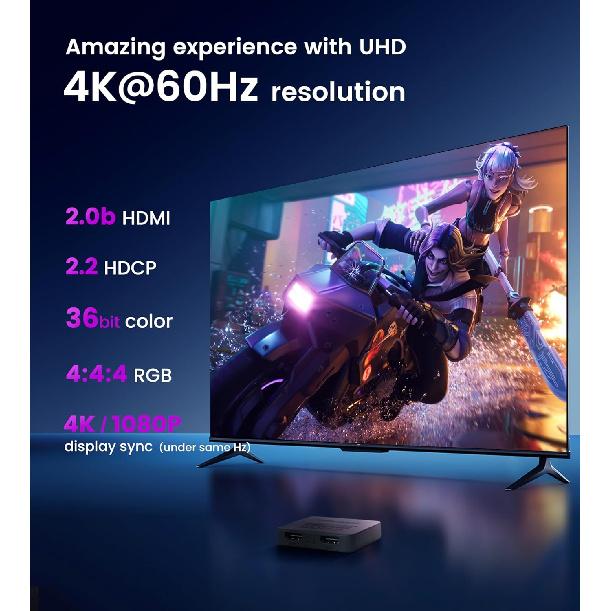 avedio links HDMI Splitter 4K@60Hz, HDMI Splitter 1 in 2 Out, HDMI Splitter for 2 Same Screen Only Mirror Screens, Support 3D Dol-by Vision Atmos