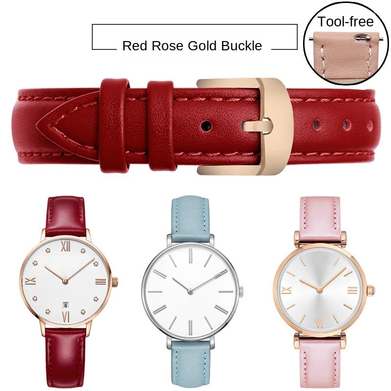 10 12mm 14mm 15mm 16mm 18m Quick Release Strap Women Genuine Leather White Red Pink Blue Cowhide Watch Band Bracelet Accessories