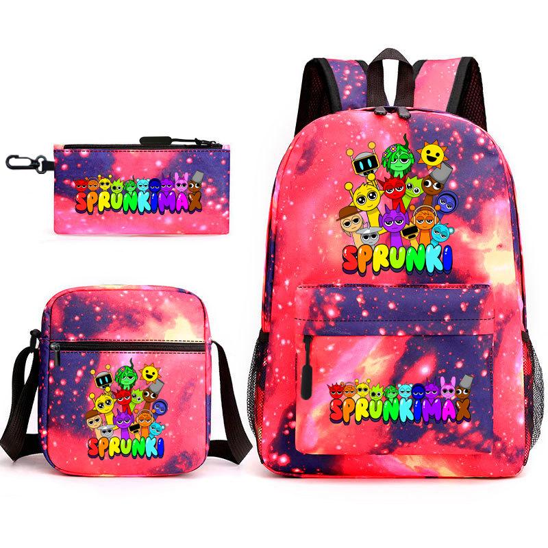 Rhythm box game merchandise student bag sprunki cartoon starry sky backpack leisure bag 3-piece set D