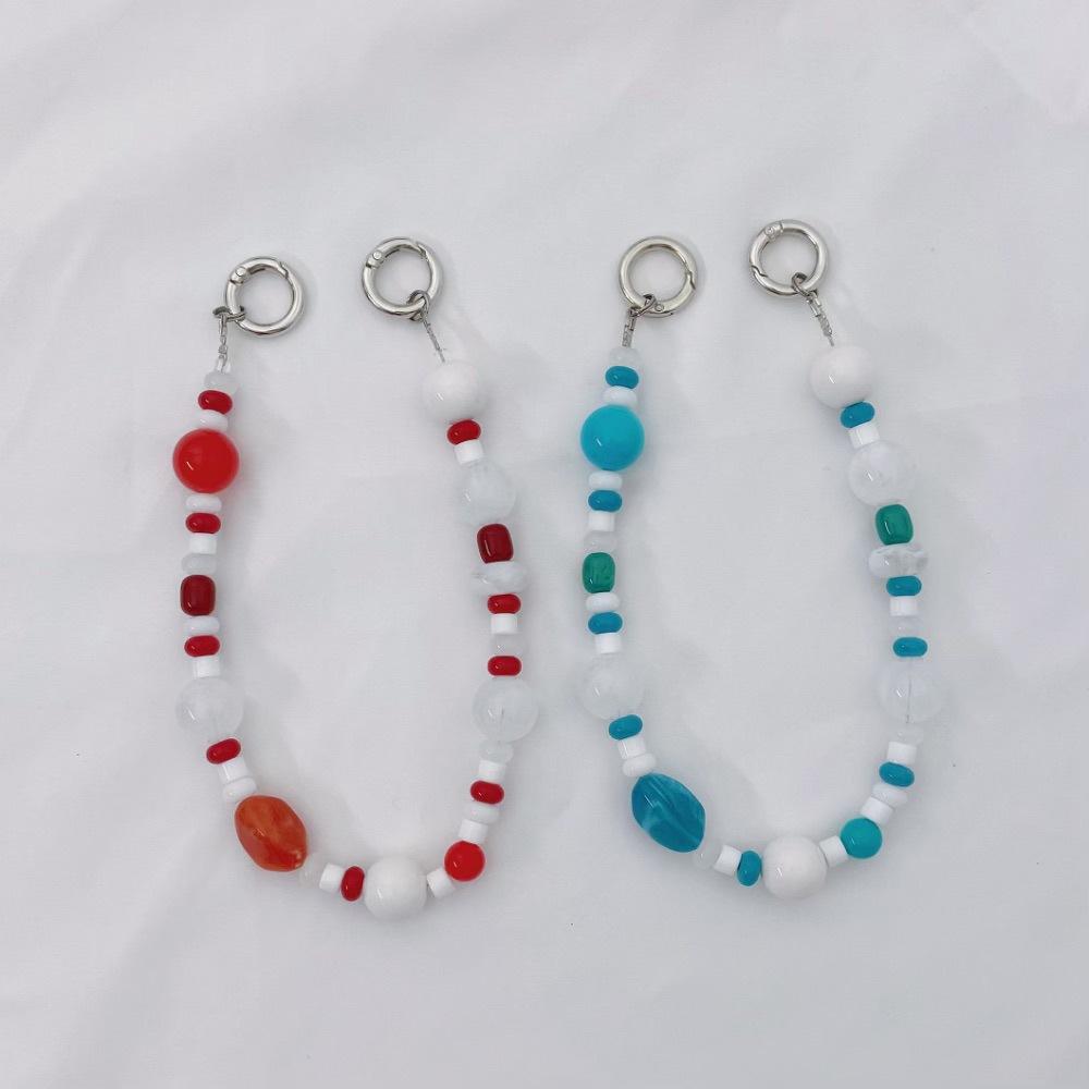 INS Imitation Moonstone Acrylic Beads Fashion Anti-lost Hand Carry Pendant Short Mobile Phone Chain