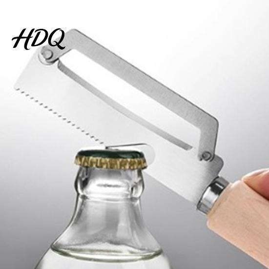 Multifunctional Vegetable Peeler with Ergonomic Wood Handle 2-in-1 Bottle Opener Wide Curved Potato Blade Sharp for Potatoes Apples Citrus Carrots