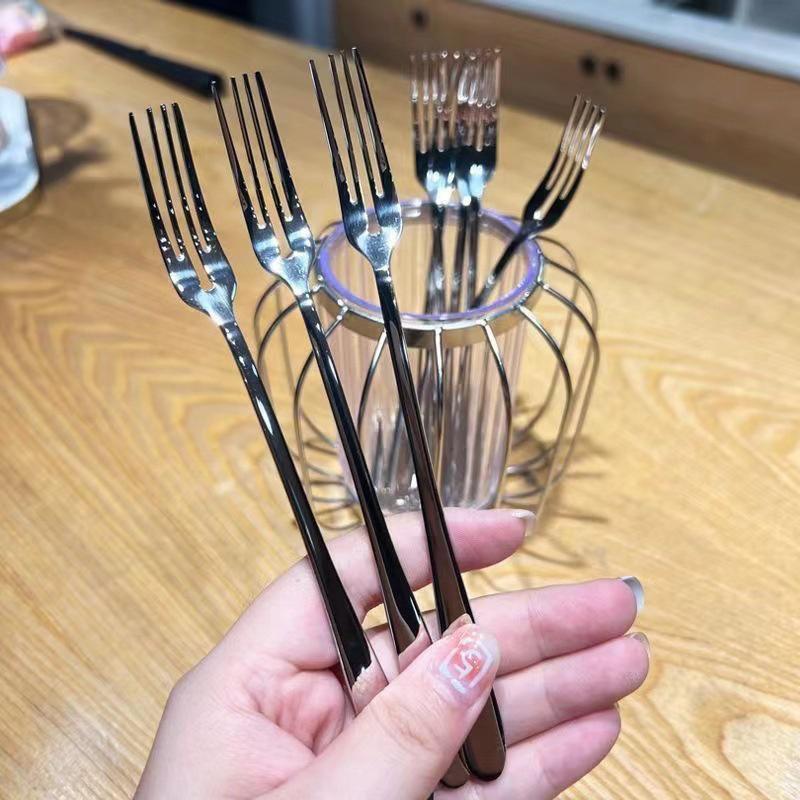 Four Tine Stainless Steel Dessert Fork Table Forks Silver Long Handle Fruit Forks Dinner Fork Kitchen Dinnerware