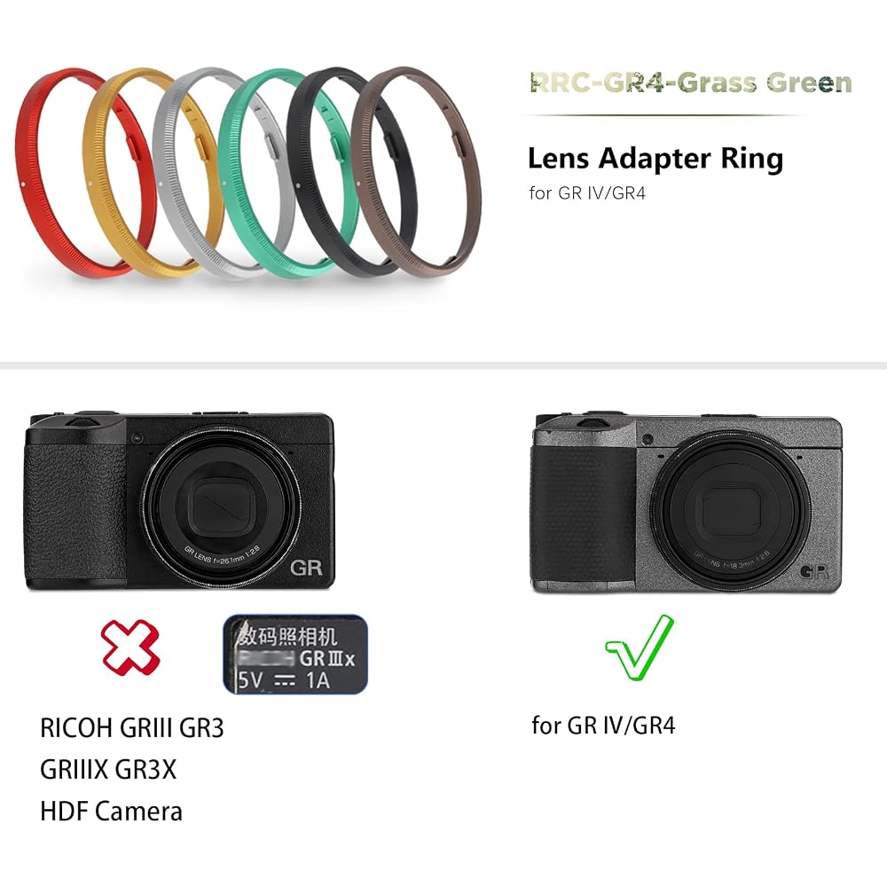 Haoge RRC-GR4 - Glass Green Metal Decorative Ring Cap for RICOH GR IV Camera, GN-3 Replacement