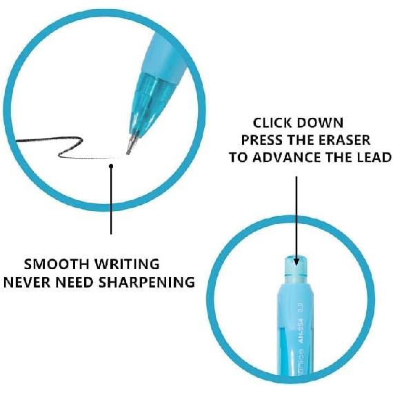 AIHAO Mechanical Pencil 0.9, Thick Point, HB lead pencils with refills and cap erasers, Comfort Grip, Assorted Barrel Colors, 12 Pack