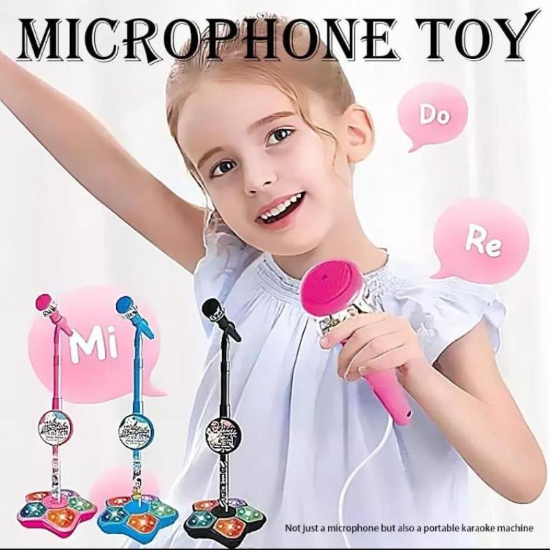 Gold Toy Kids Cartoon Music Microphone With Stand Can Connect With Mp3,Real Echo Sounds Toys Gift