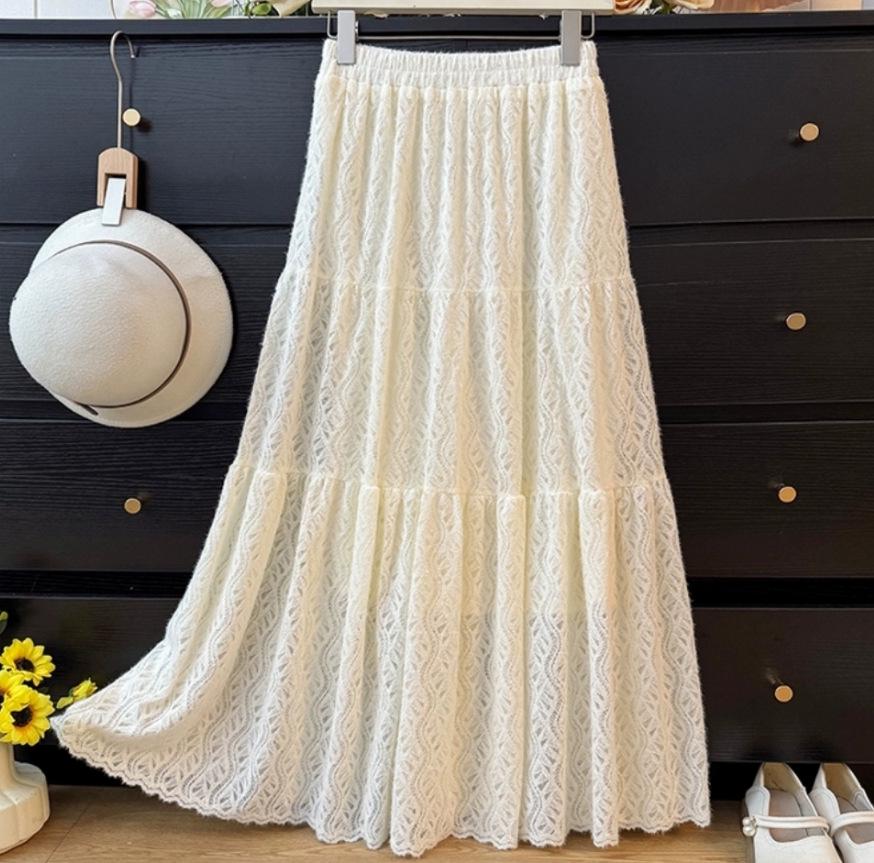 Women s High-Waist Patchwork Embroidery Puffy Mesh Skirt - Autumn/Winter One Size абрикосовый