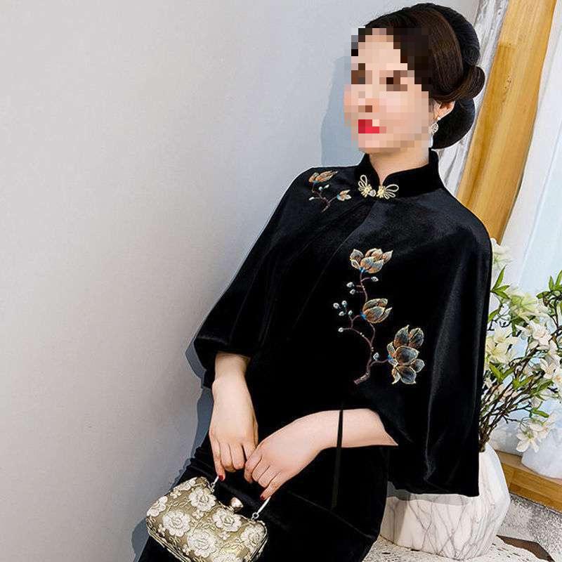 Elegantní dámská vyšívaná zlatá sametová qipao šálová bunda