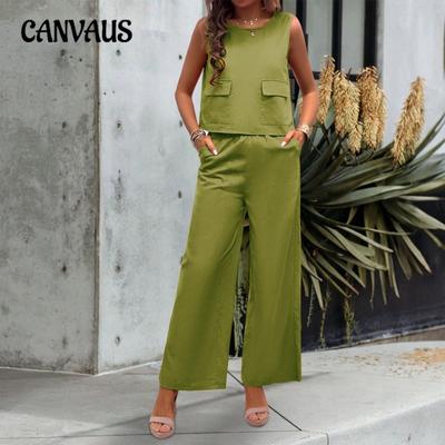 Sommer Damen Casual Solid Color Top Wide Leg Hosenanzug