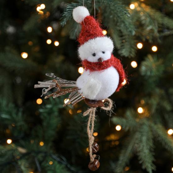 Roztomilý Nadýchaný Plyšový Ptáček Ozdoba na Vánoční Stromek Huňatá Pěnová Figurka Ptáčka s Červenou Čepicí a Šálou pro Vánoční Stromek Krb Stůl Sváteční Dekorace