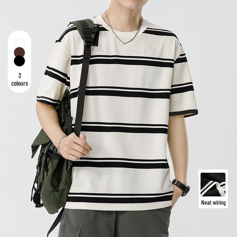 Kunhai Pengyun Men's Japanese Striped Short-Sleeve Casual T-Shirt