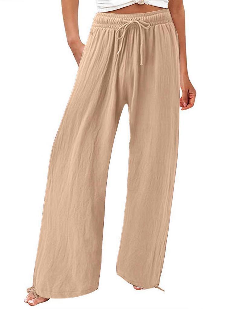 Bohemian Solid Color Drawstring Beach Pants - New Loose Casual Trousers