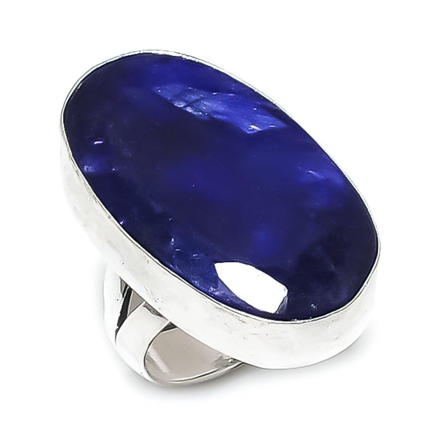 Natural Blue Jade Gemstone Handmade 925 Sterling Silver Jewelry Ring Size 7 ETC-14107