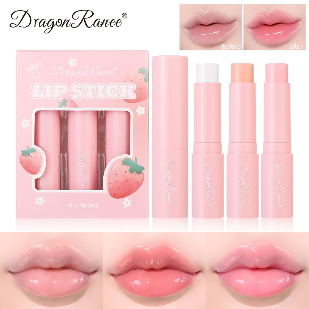 3 Strawberry Lipstick Set, Color-Changing Lipstick, Moisturizing, Long-Lasting Pink, Waterproof Lipstick, Pouty Lipstick Set