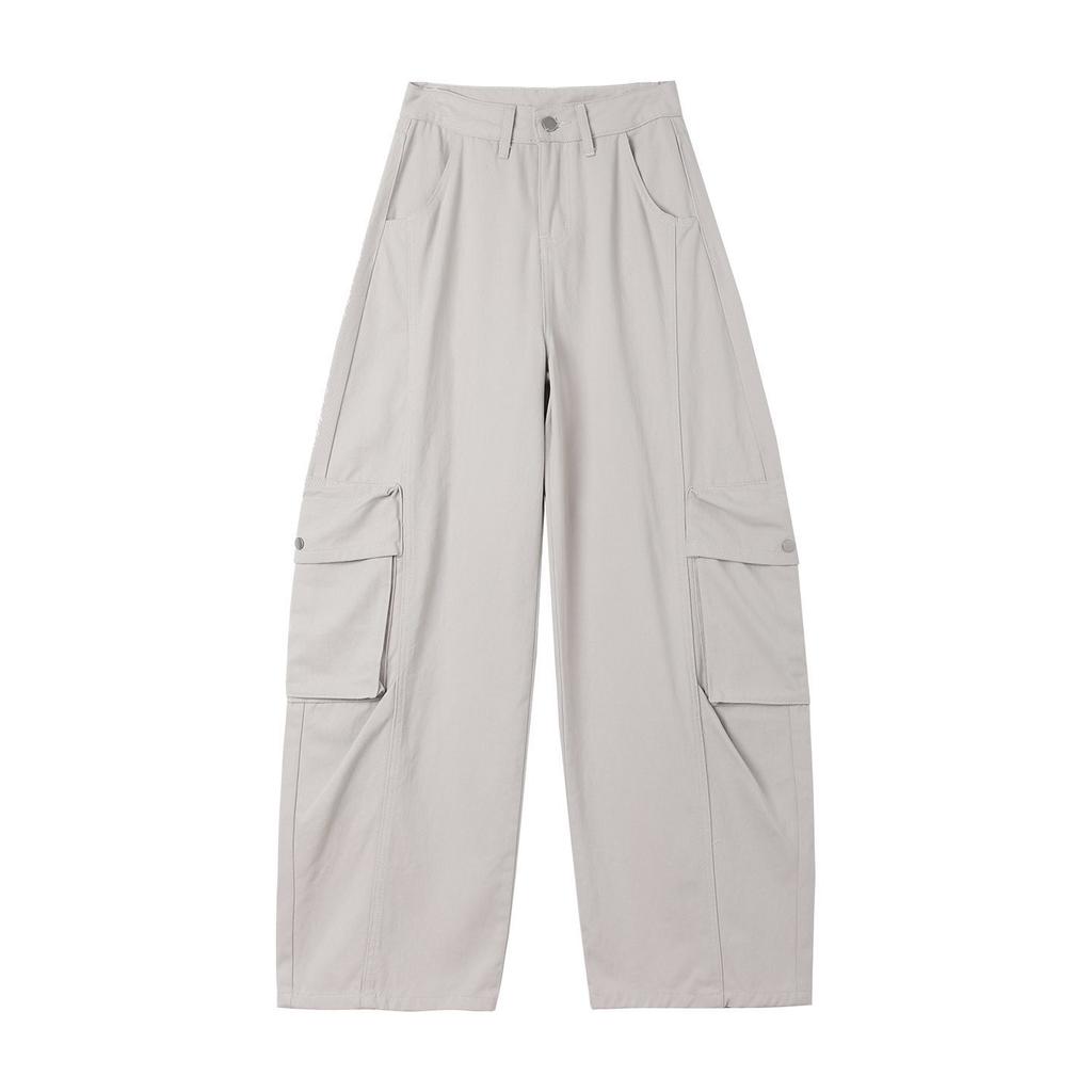 Spring Summer Paris Gray Cool Street Cargo Relaxed Hide Fat Saber Cut Wide Leg Trendy Denim Pants Women Casual Pants Oversize Denim Trousers
