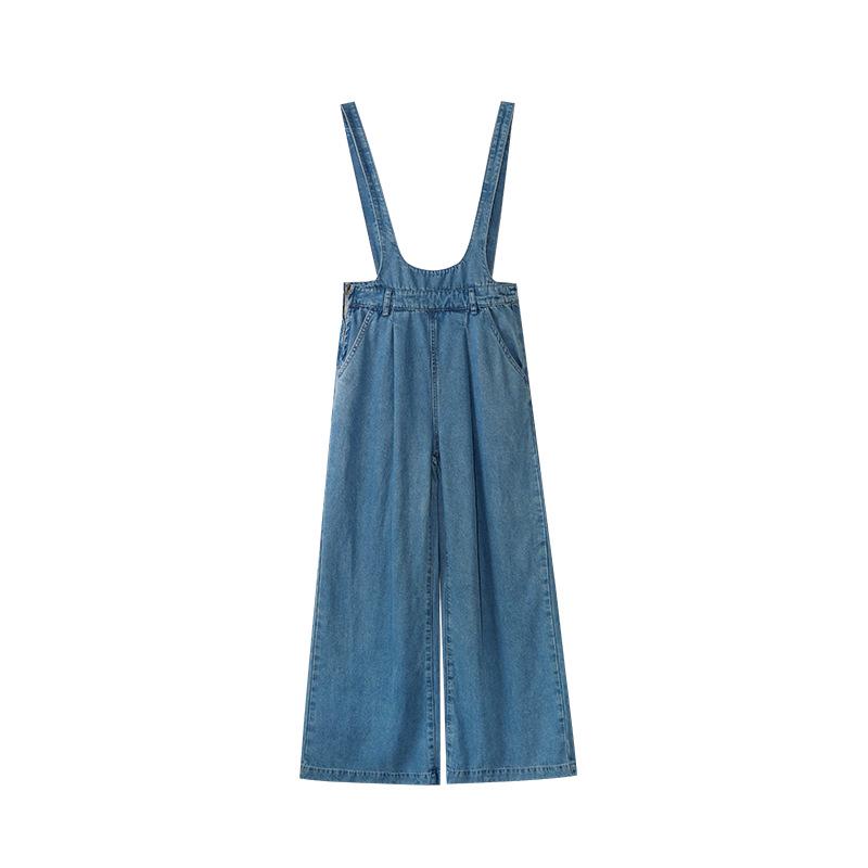 

Interpret Beauty Summer 25 Hong Kong Style Tencel Cotton Denim Overalls for Women - Loose Straight Leg, Retro Design (S5322) Small джинсовый синий