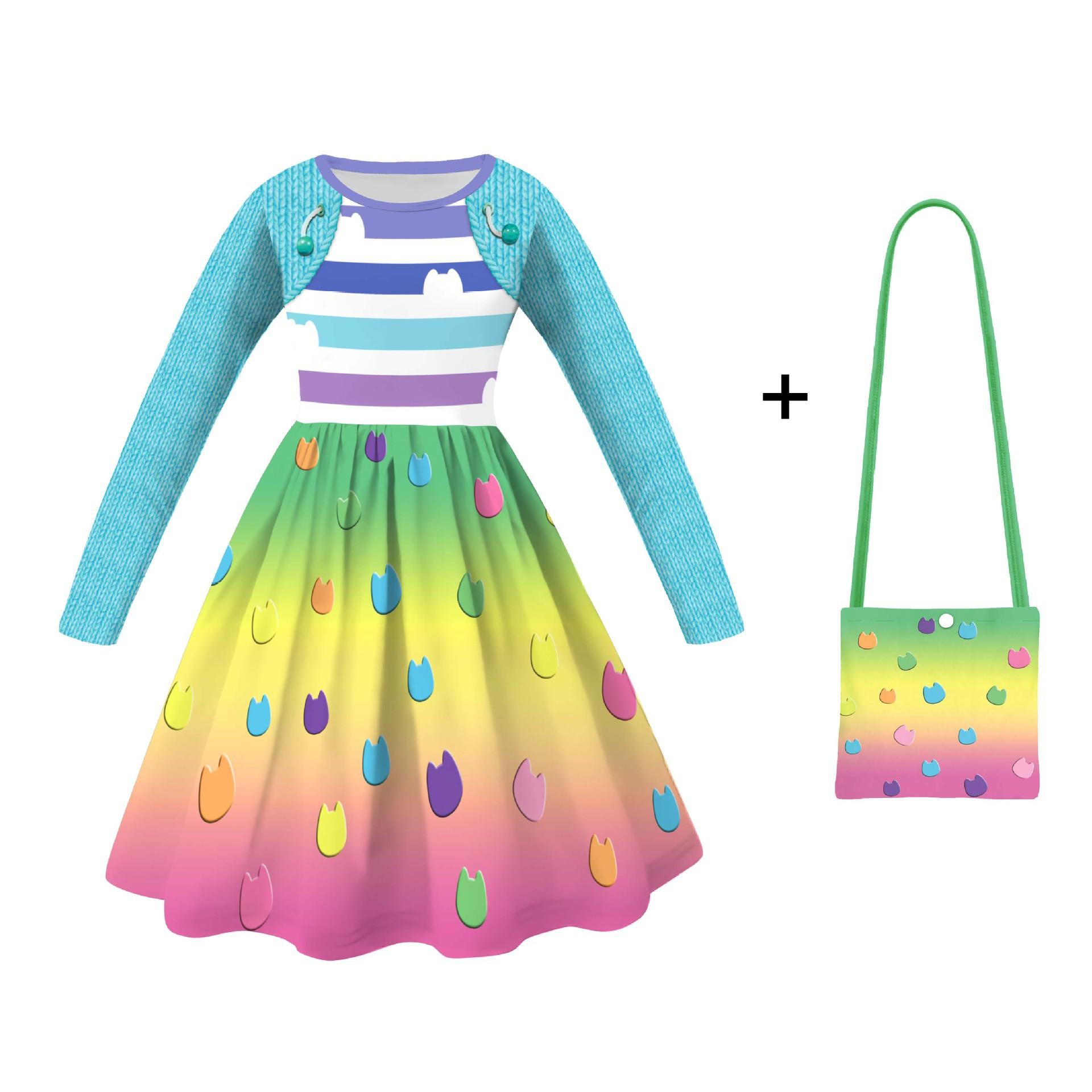 Kinderen Gabbys Poppenhuis Cartoon Cosplay Kleding Gabby Kat Meisjes Prinsessen Jurken +Broeken Halloween Feest Verjaardag Cosplay Kostuum 110