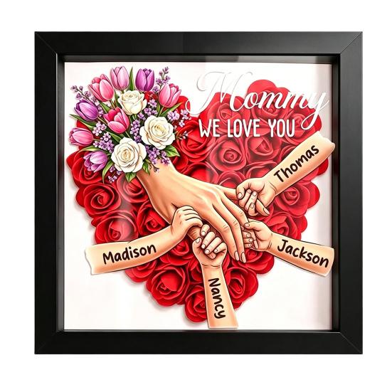 

Personalized Mommy I Love You Flower Shadow Box Custom Names Holding Hands Frame Gifts for Mom Grandma from Daughter or Son on Mother s Day S G чёрный