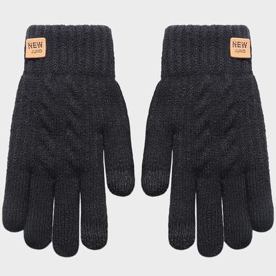 Wholesale Fleece Lined Fashion Warm Black Cable Knitted Winter Touch Screen Gloves