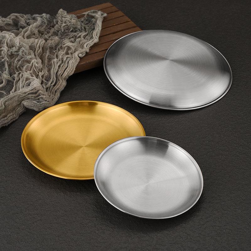 Korean-Style Stainless Steel Gold Round Plate for BBQ, Fruit, Snack, or Side Dish