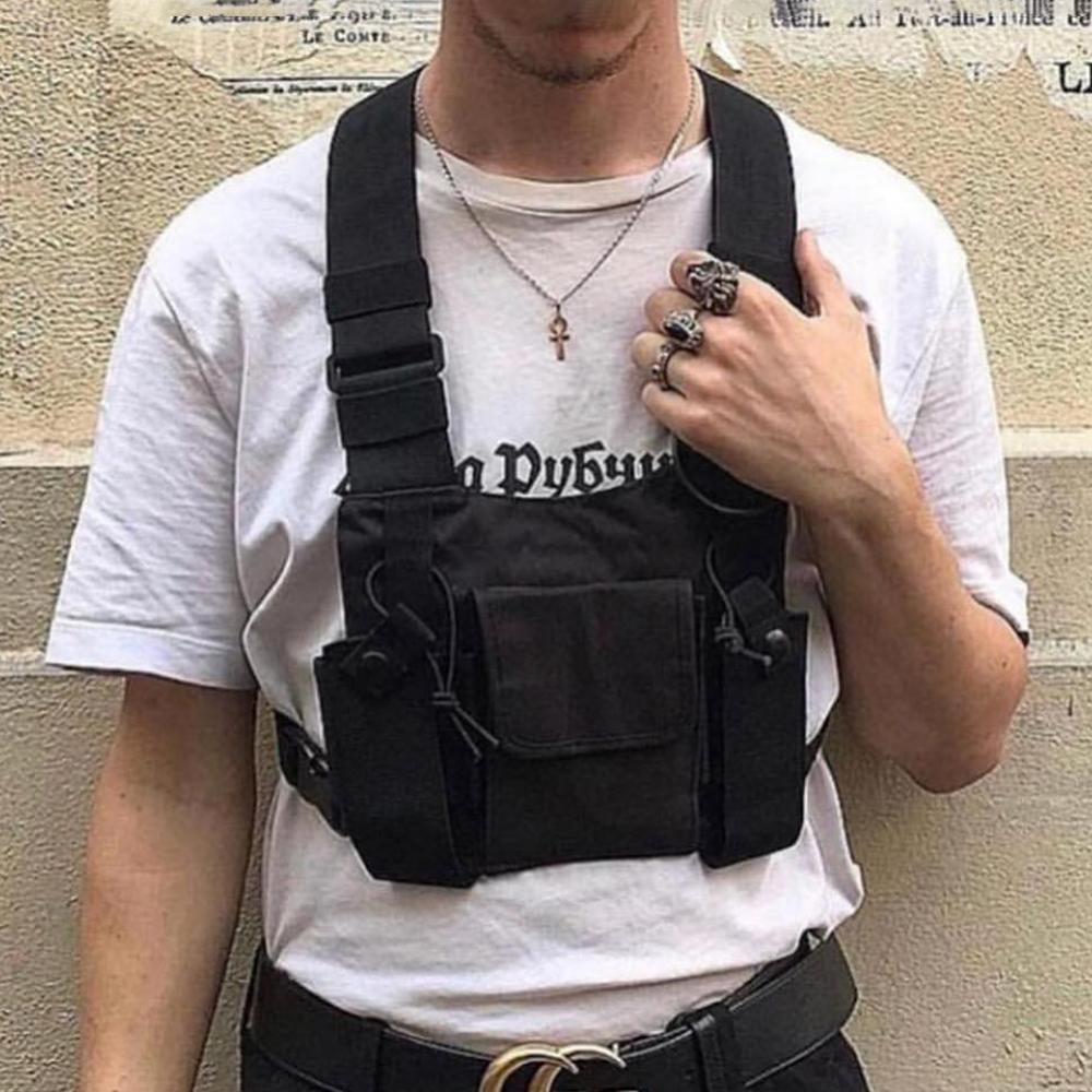 Functional Tactical Chest Bag For Woman Fashion Bullet Hip Hop Vest Streetwear Bags Casual Waist Pack Unisex Black Chest Rig Bag