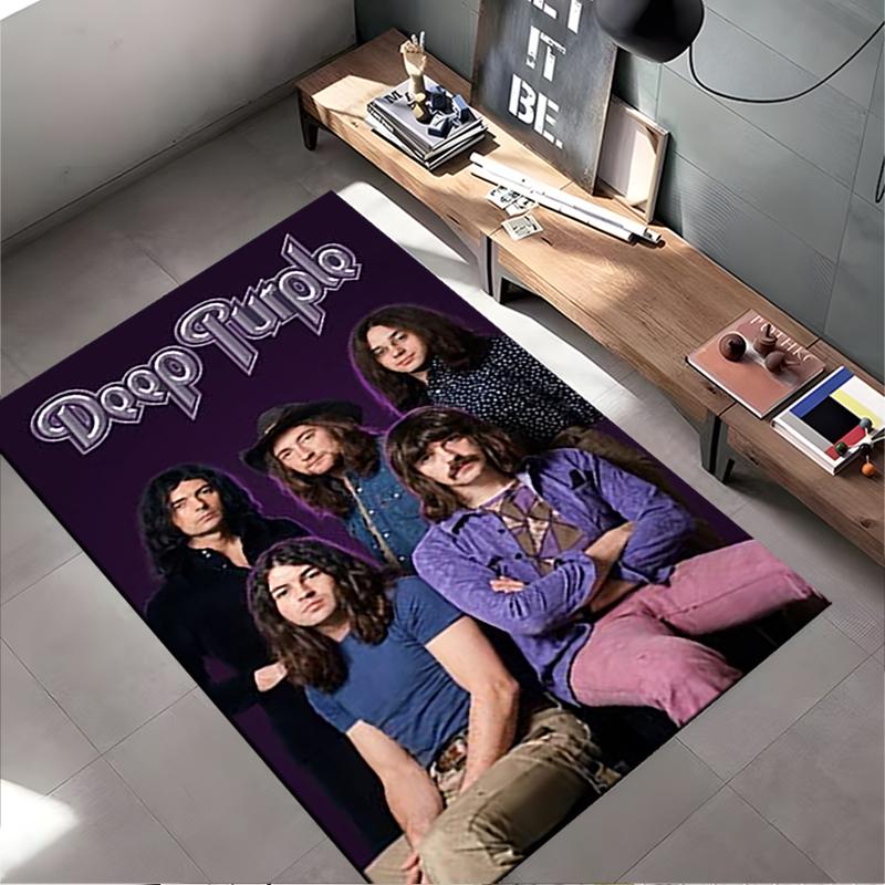 Pop Culture Area Rug, Deep Purple Band Purple Background Vintage Poster, Man Cave Decor, Non-Slip Mat