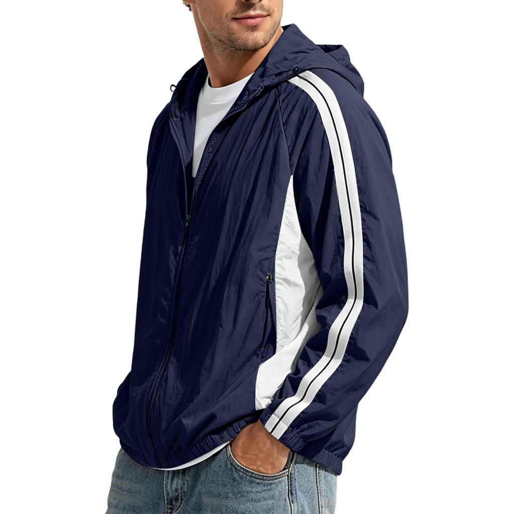 Men's Casual Lightweight Hooded Jacket Quick Dry Long Sleeve Zip Up Windbreaker for Outdoor Sports and Travel