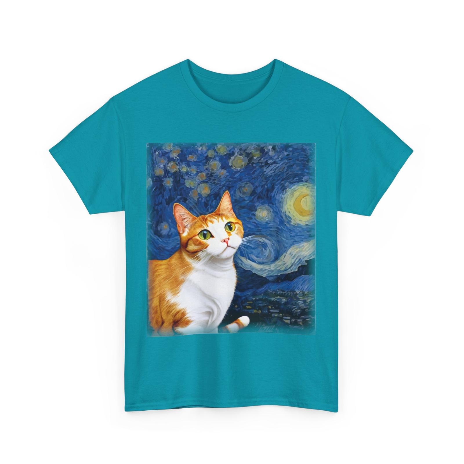 Cat Shirt, Cats Owner Van Gogh Starry Night Cat Animals Lover T-Shirt M