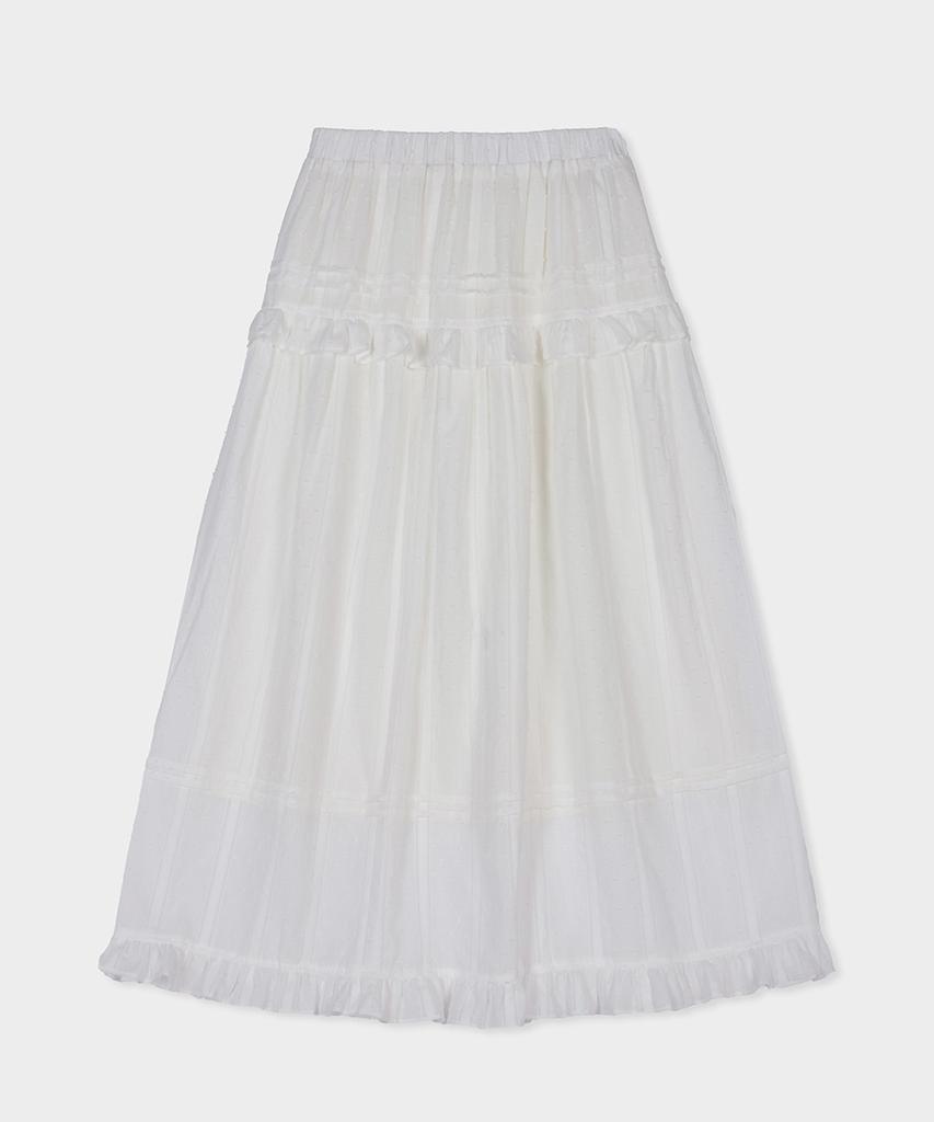 Belloel Frill Tiered Long Skirt Ivory