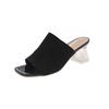 Women Slippers Summer New Closed Toe Comfort Slippers Woman Fashion Fly Weave Outdoor Sandals Female Medium Heel Slippers