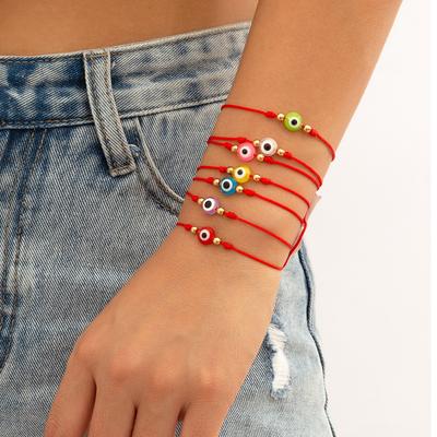 Accessoires, Punk Augenanhänger Verstellschmuck Damen, Ethnisches Schlichtes Rotes Gewebtes Handseil Set